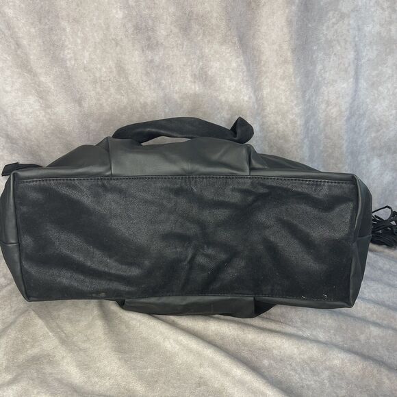 Coldwater Creek Black Polyurethane Hobo Shoulder Bag Purse Bamboo Trim Handles - Picture 3 of 9